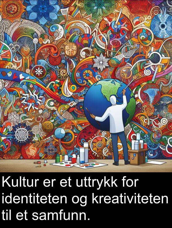 uttrykk: Kultur er et uttrykk for identiteten og kreativiteten til et samfunn.