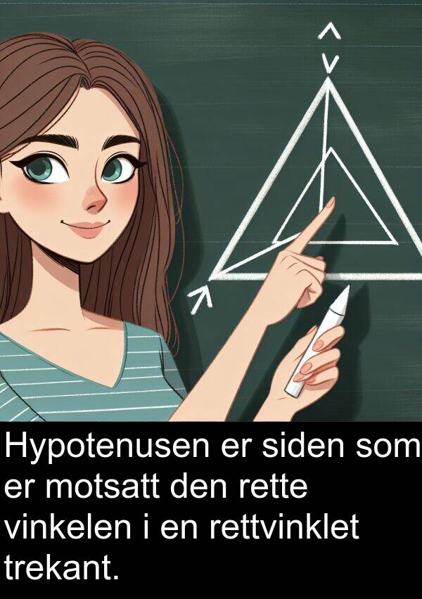 rette: Hypotenusen er siden som er motsatt den rette vinkelen i en rettvinklet trekant.