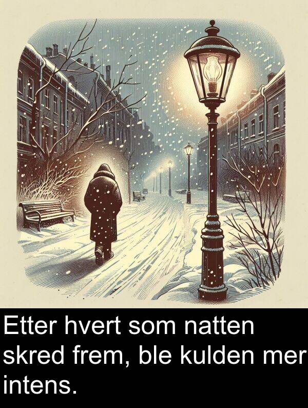 hvert: Etter hvert som natten skred frem, ble kulden mer intens.