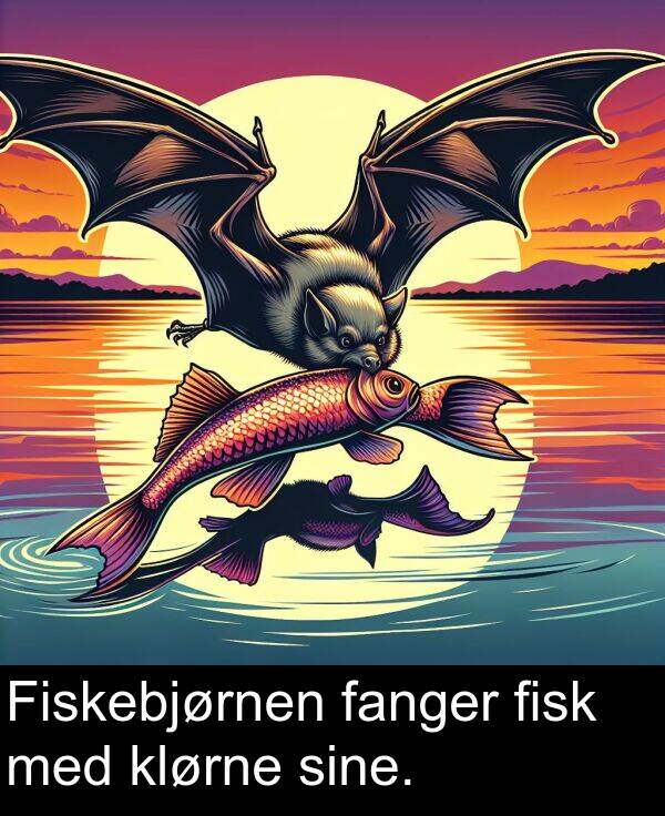 fanger: Fiskebjørnen fanger fisk med klørne sine.