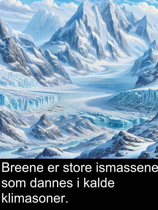 dannes: Breene er store ismassene som dannes i kalde klimasoner.