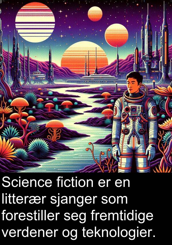fremtidige: Science fiction er en litterær sjanger som forestiller seg fremtidige verdener og teknologier.