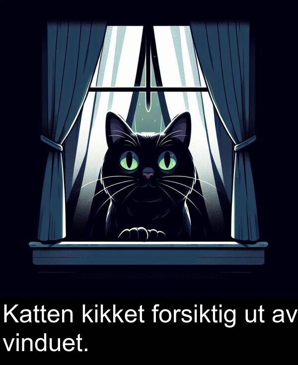 kikket: Katten kikket forsiktig ut av vinduet.