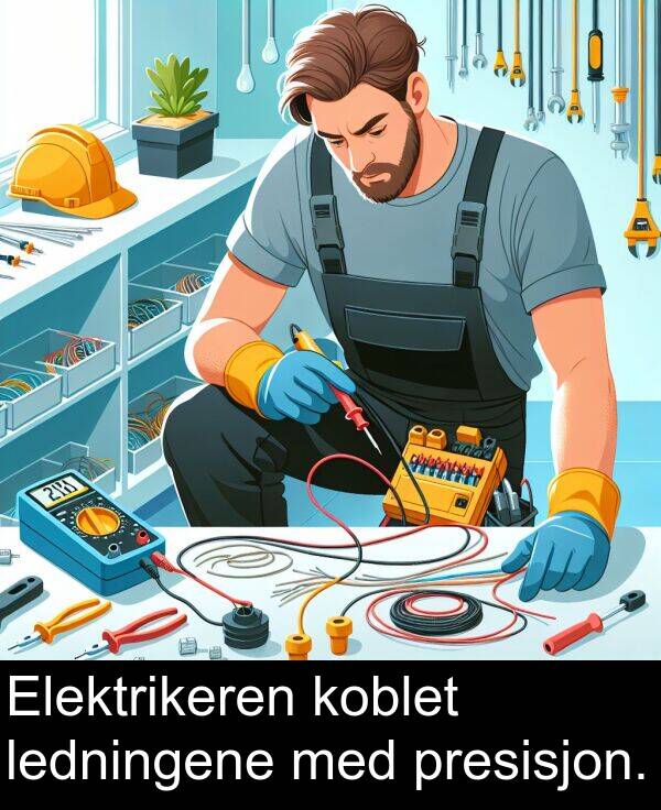 koblet: Elektrikeren koblet ledningene med presisjon.