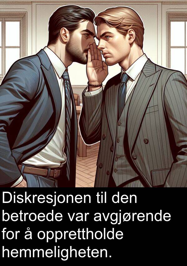 opprettholde: Diskresjonen til den betroede var avgjørende for å opprettholde hemmeligheten.