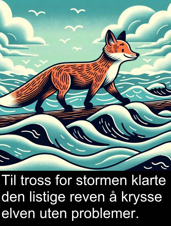 uten: Til tross for stormen klarte den listige reven å krysse elven uten problemer.