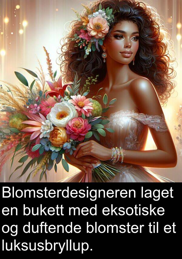 duftende: Blomsterdesigneren laget en bukett med eksotiske og duftende blomster til et luksusbryllup.
