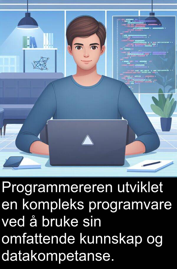 omfattende: Programmereren utviklet en kompleks programvare ved å bruke sin omfattende kunnskap og datakompetanse.