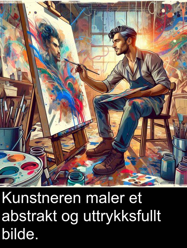 uttrykksfullt: Kunstneren maler et abstrakt og uttrykksfullt bilde.