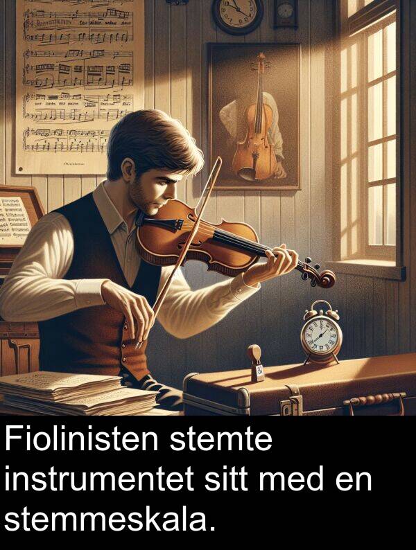sitt: Fiolinisten stemte instrumentet sitt med en stemmeskala.