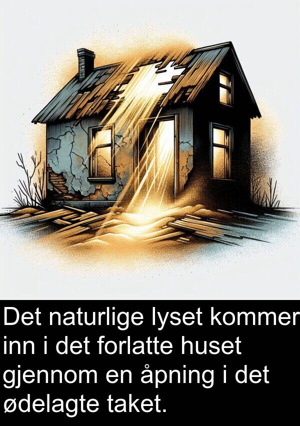 ødelagte: Det naturlige lyset kommer inn i det forlatte huset gjennom en åpning i det ødelagte taket.