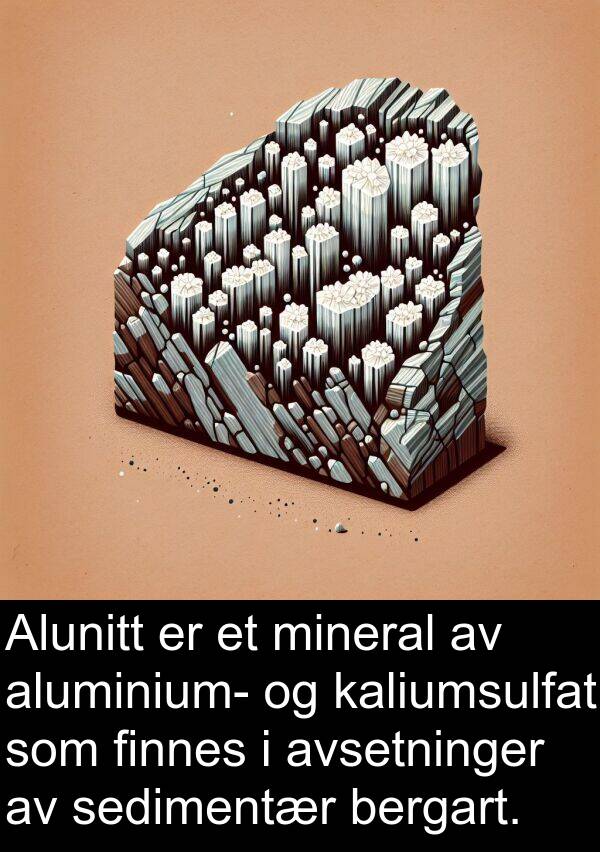 sedimentær: Alunitt er et mineral av aluminium- og kaliumsulfat som finnes i avsetninger av sedimentær bergart.
