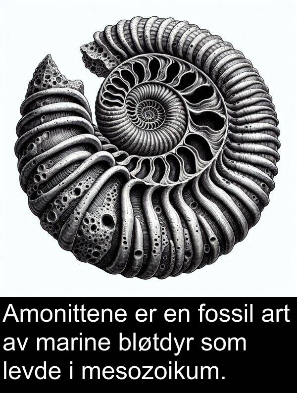 mesozoikum: Amonittene er en fossil art av marine bløtdyr som levde i mesozoikum.