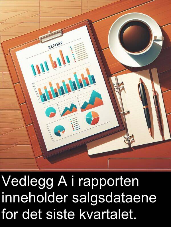 salgsdataene: Vedlegg A i rapporten inneholder salgsdataene for det siste kvartalet.