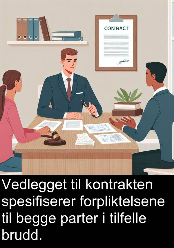 begge: Vedlegget til kontrakten spesifiserer forpliktelsene til begge parter i tilfelle brudd.