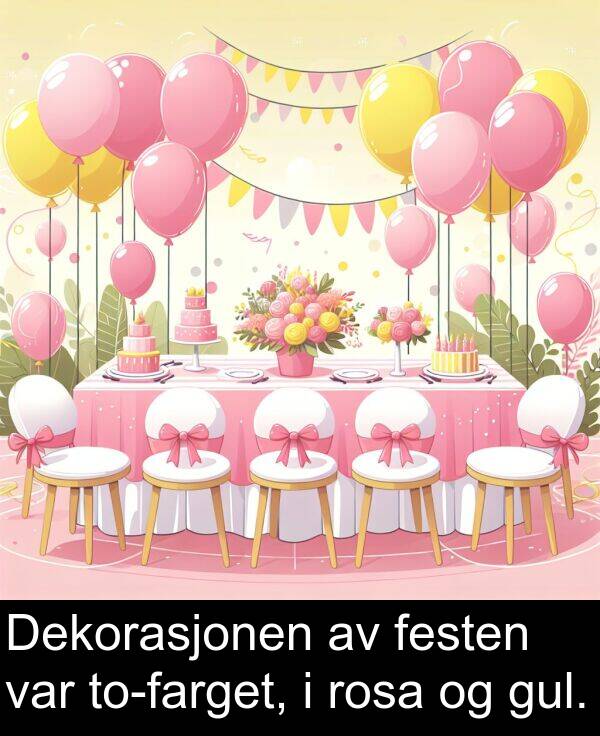 festen: Dekorasjonen av festen var to-farget, i rosa og gul.