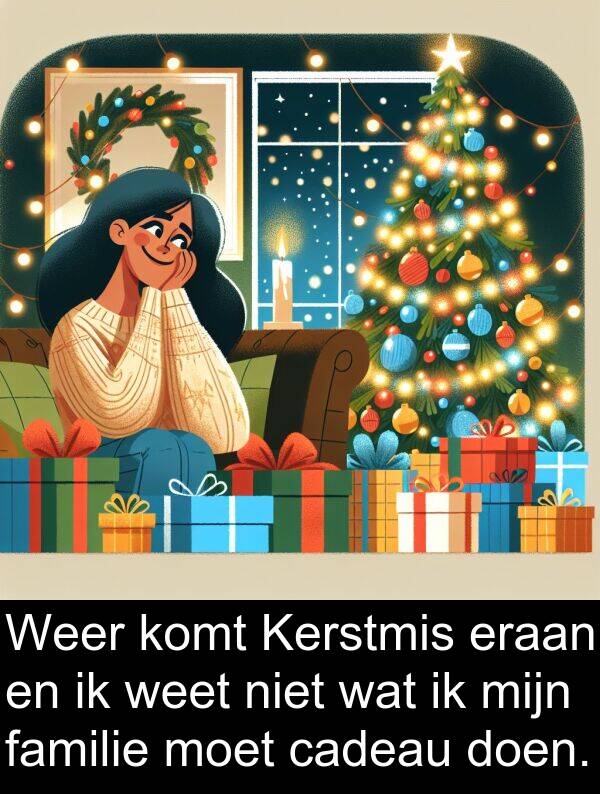 doen: Weer komt Kerstmis eraan en ik weet niet wat ik mijn familie moet cadeau doen.
