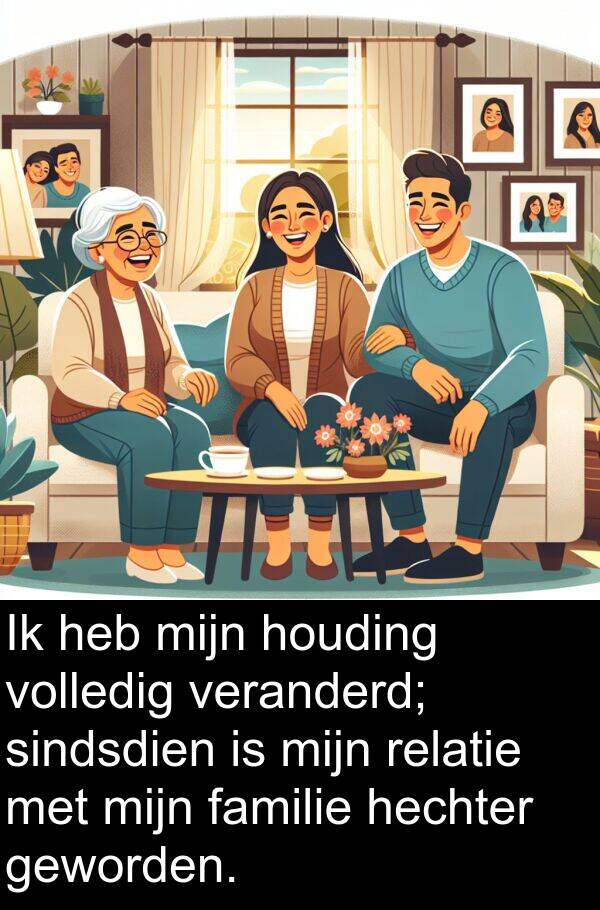 geworden: Ik heb mijn houding volledig veranderd; sindsdien is mijn relatie met mijn familie hechter geworden.