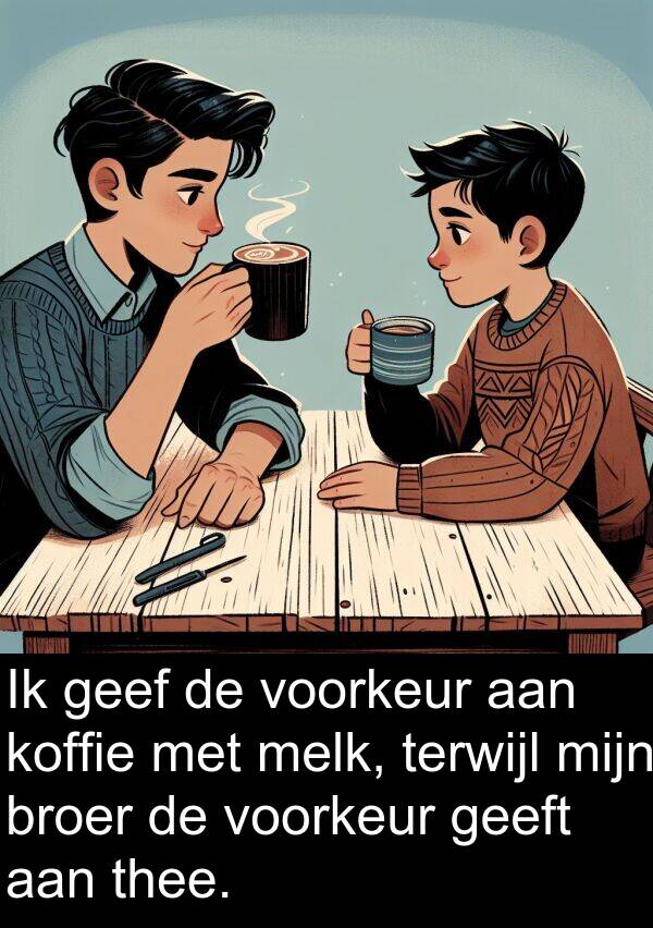 terwijl: Ik geef de voorkeur aan koffie met melk, terwijl mijn broer de voorkeur geeft aan thee.