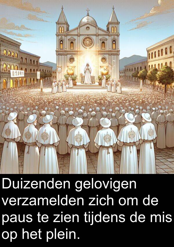 gelovigen: Duizenden gelovigen verzamelden zich om de paus te zien tijdens de mis op het plein.