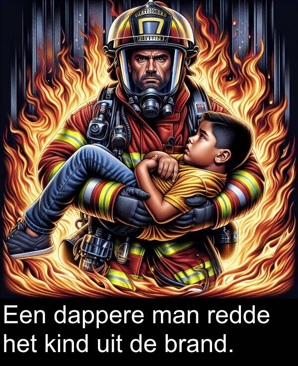 uit: Een dappere man redde het kind uit de brand.