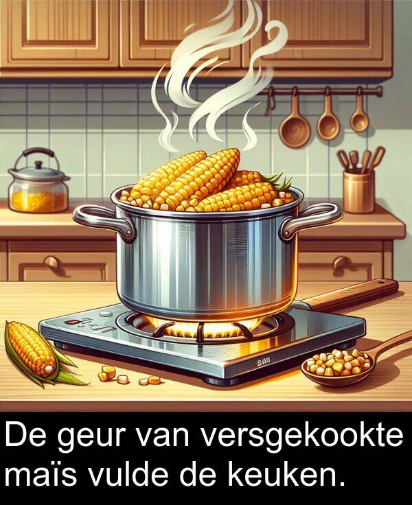 geur: De geur van versgekookte maïs vulde de keuken.