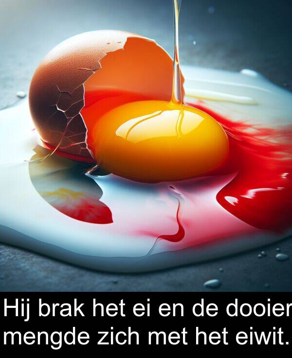 zich: Hij brak het ei en de dooier mengde zich met het eiwit.
