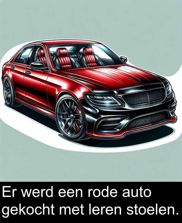 gekocht: Er werd een rode auto gekocht met leren stoelen.