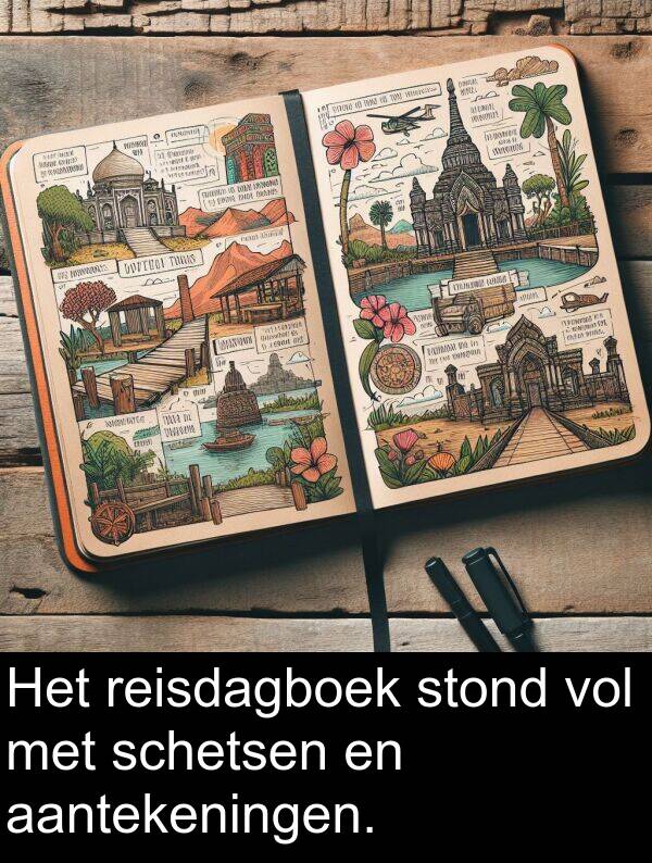 schetsen: Het reisdagboek stond vol met schetsen en aantekeningen.