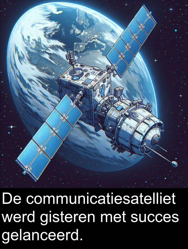 gelanceerd: De communicatiesatelliet werd gisteren met succes gelanceerd.