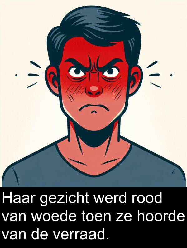 gezicht: Haar gezicht werd rood van woede toen ze hoorde van de verraad.