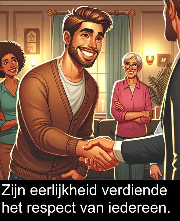verdiende: Zijn eerlijkheid verdiende het respect van iedereen.