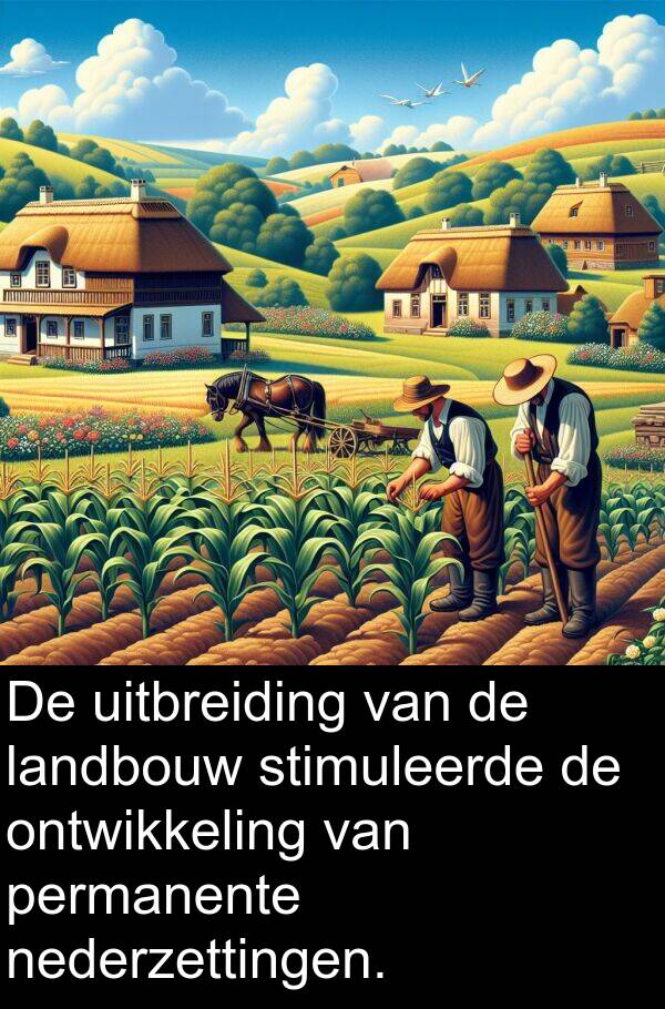 uitbreiding: De uitbreiding van de landbouw stimuleerde de ontwikkeling van permanente nederzettingen.