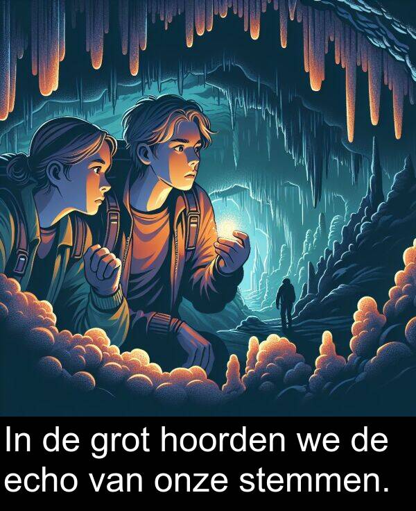 grot: In de grot hoorden we de echo van onze stemmen.