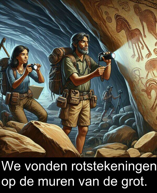 grot: We vonden rotstekeningen op de muren van de grot.