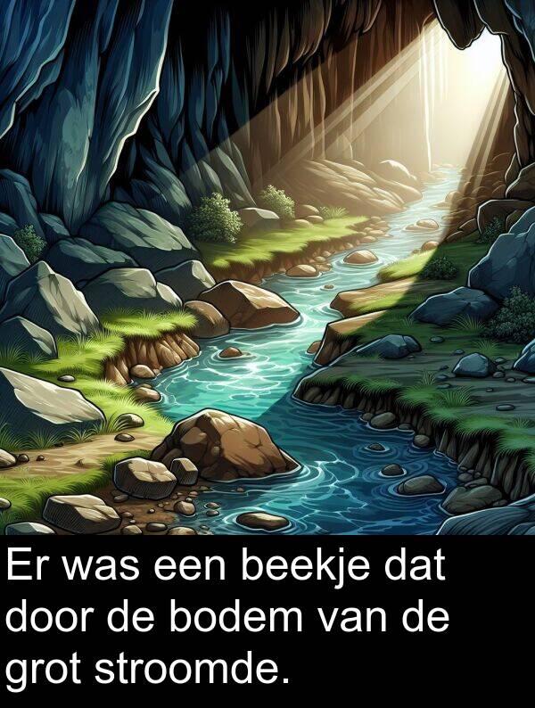 grot: Er was een beekje dat door de bodem van de grot stroomde.