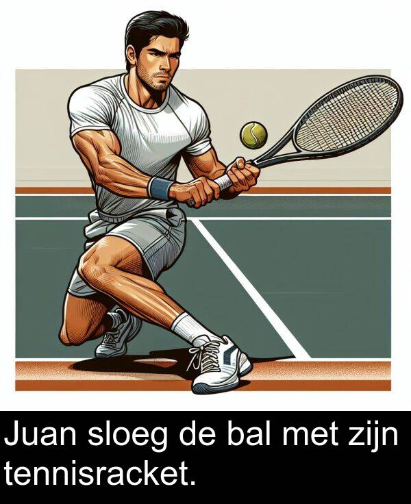 bal: Juan sloeg de bal met zijn tennisracket.