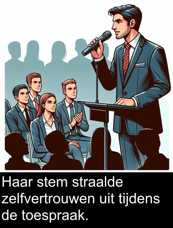 uit: Haar stem straalde zelfvertrouwen uit tijdens de toespraak.