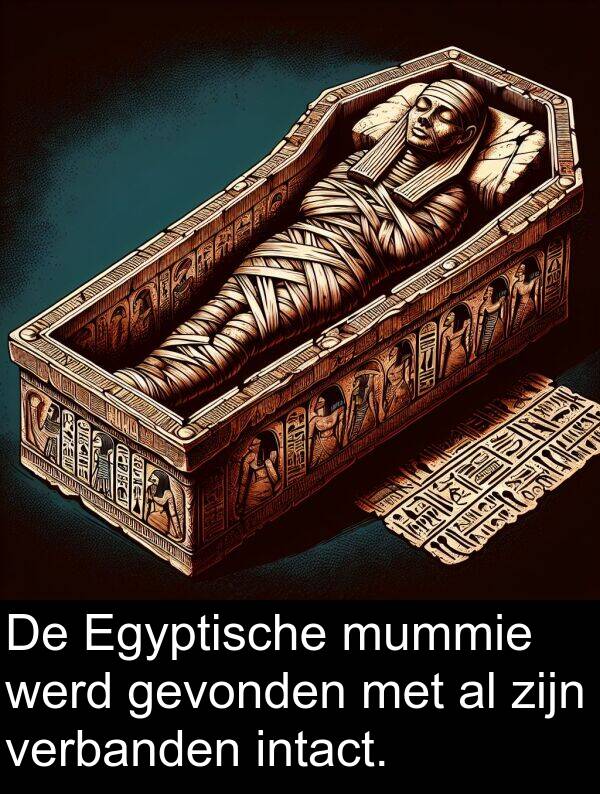 gevonden: De Egyptische mummie werd gevonden met al zijn verbanden intact.