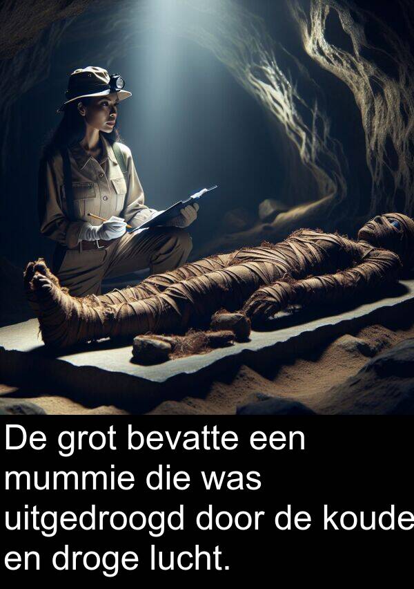 grot: De grot bevatte een mummie die was uitgedroogd door de koude en droge lucht.