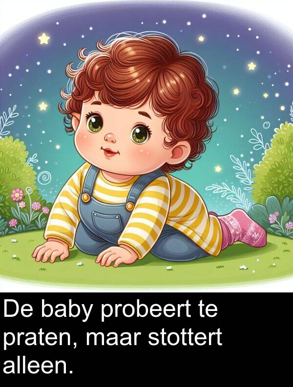 stottert: De baby probeert te praten, maar stottert alleen.