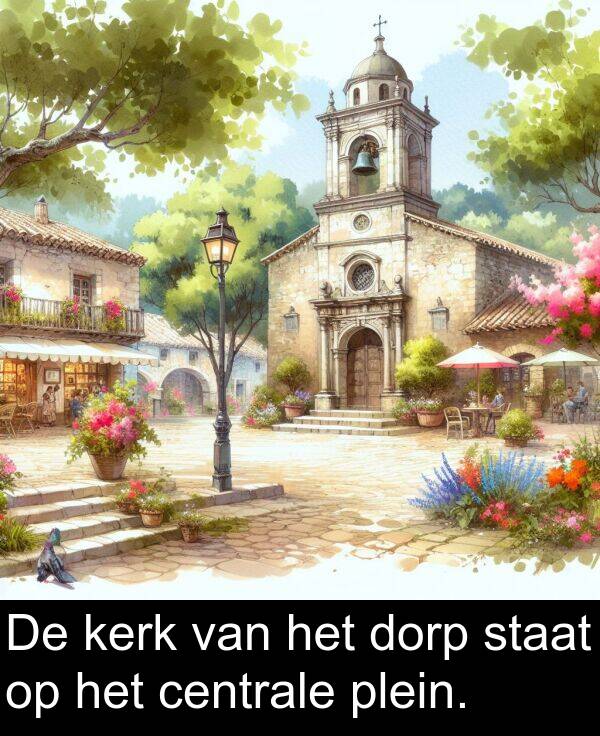 dorp: De kerk van het dorp staat op het centrale plein.