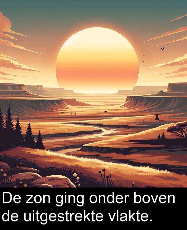 ging: De zon ging onder boven de uitgestrekte vlakte.