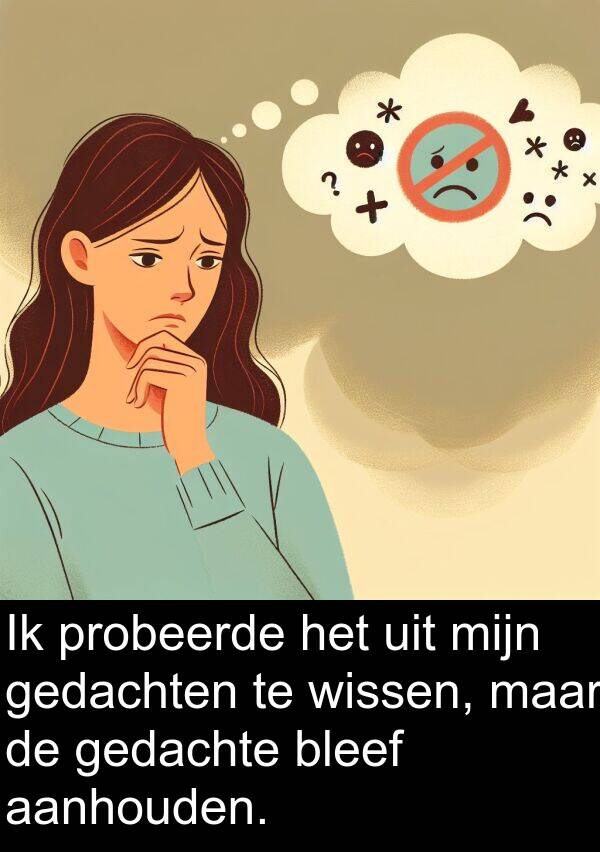 probeerde: Ik probeerde het uit mijn gedachten te wissen, maar de gedachte bleef aanhouden.