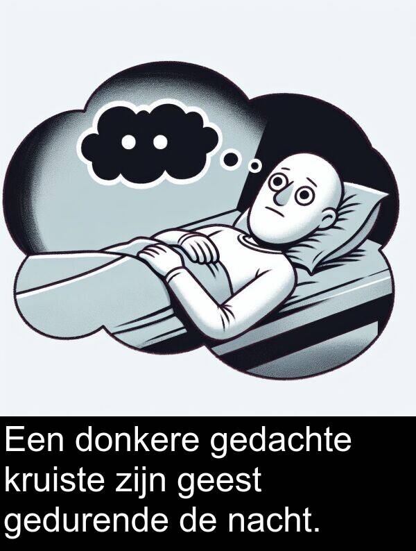 kruiste: Een donkere gedachte kruiste zijn geest gedurende de nacht.
