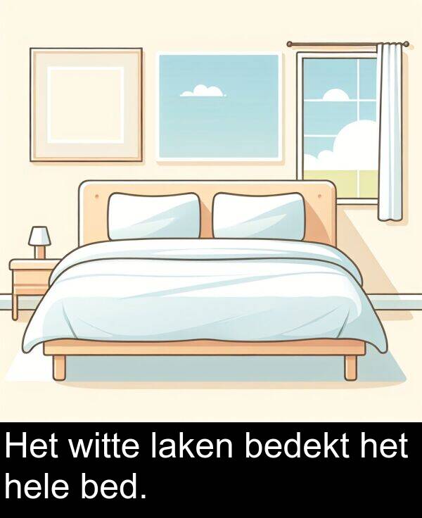 bed: Het witte laken bedekt het hele bed.