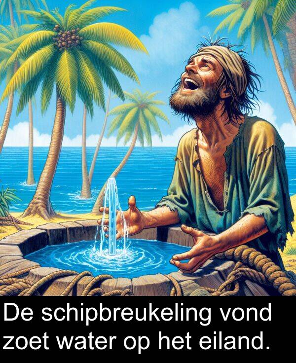zoet: De schipbreukeling vond zoet water op het eiland.
