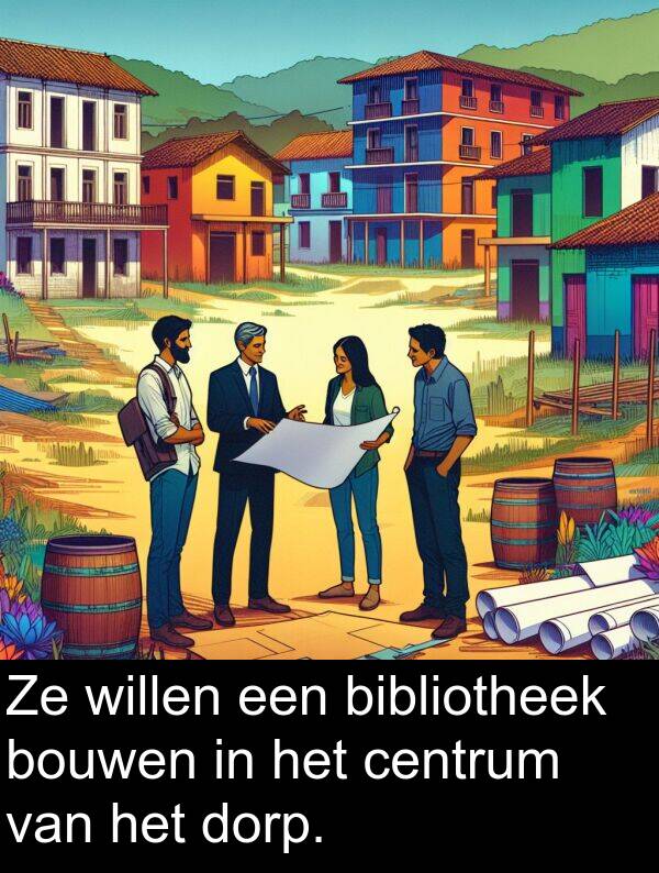 dorp: Ze willen een bibliotheek bouwen in het centrum van het dorp.