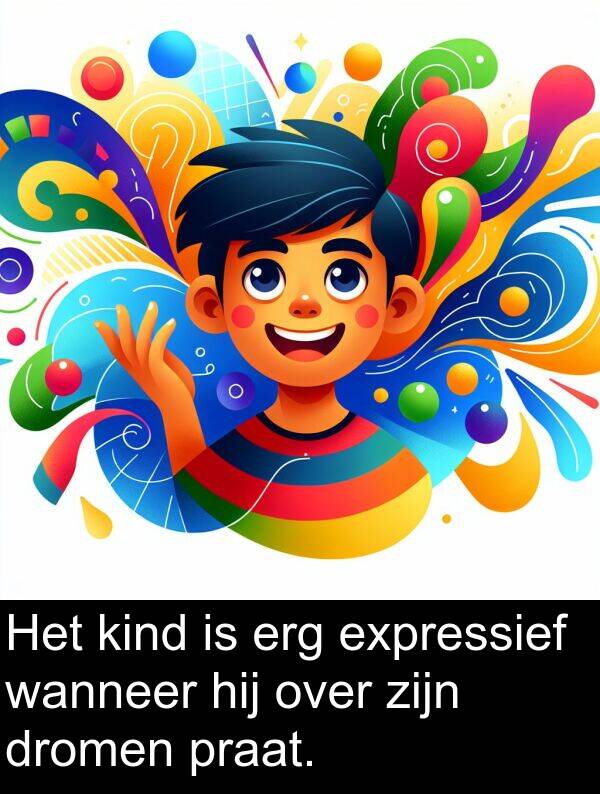 dromen: Het kind is erg expressief wanneer hij over zijn dromen praat.