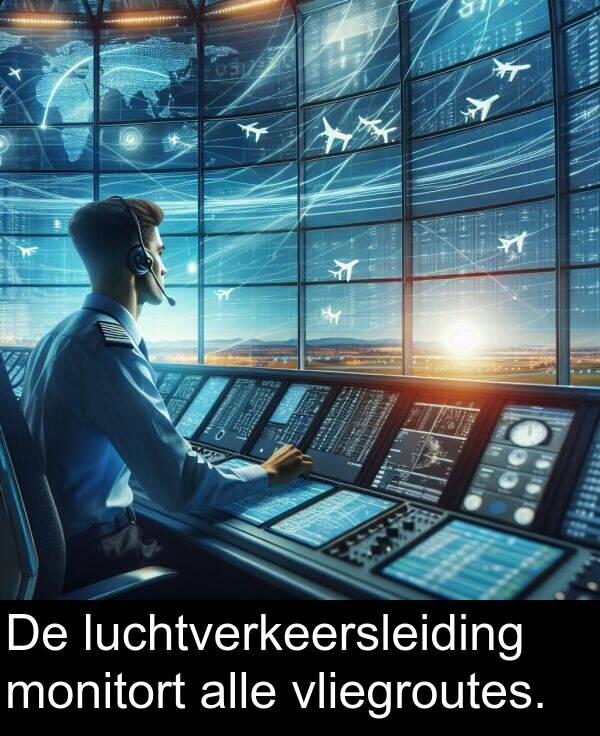 monitort: De luchtverkeersleiding monitort alle vliegroutes.
